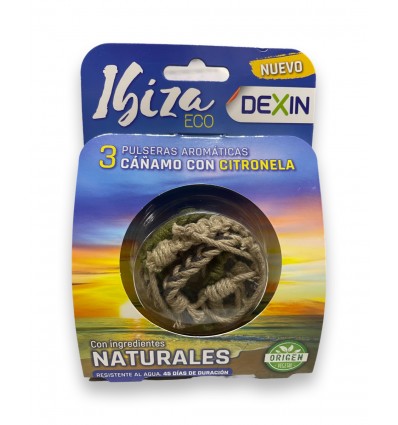 DEXIN PULSERAS ANTIMOSQUITOS CON CITRONELA RESISTENTE AL AGUA PACK IBIZA 3 PULSERAS DE CAÑAMO