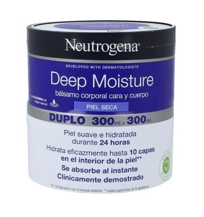 NEUTROGENA DUPLO DEEP MOISTURE BÁLSAMO CORPORAL CARA Y CUERPO PIEL SECA 300 + 300 ml